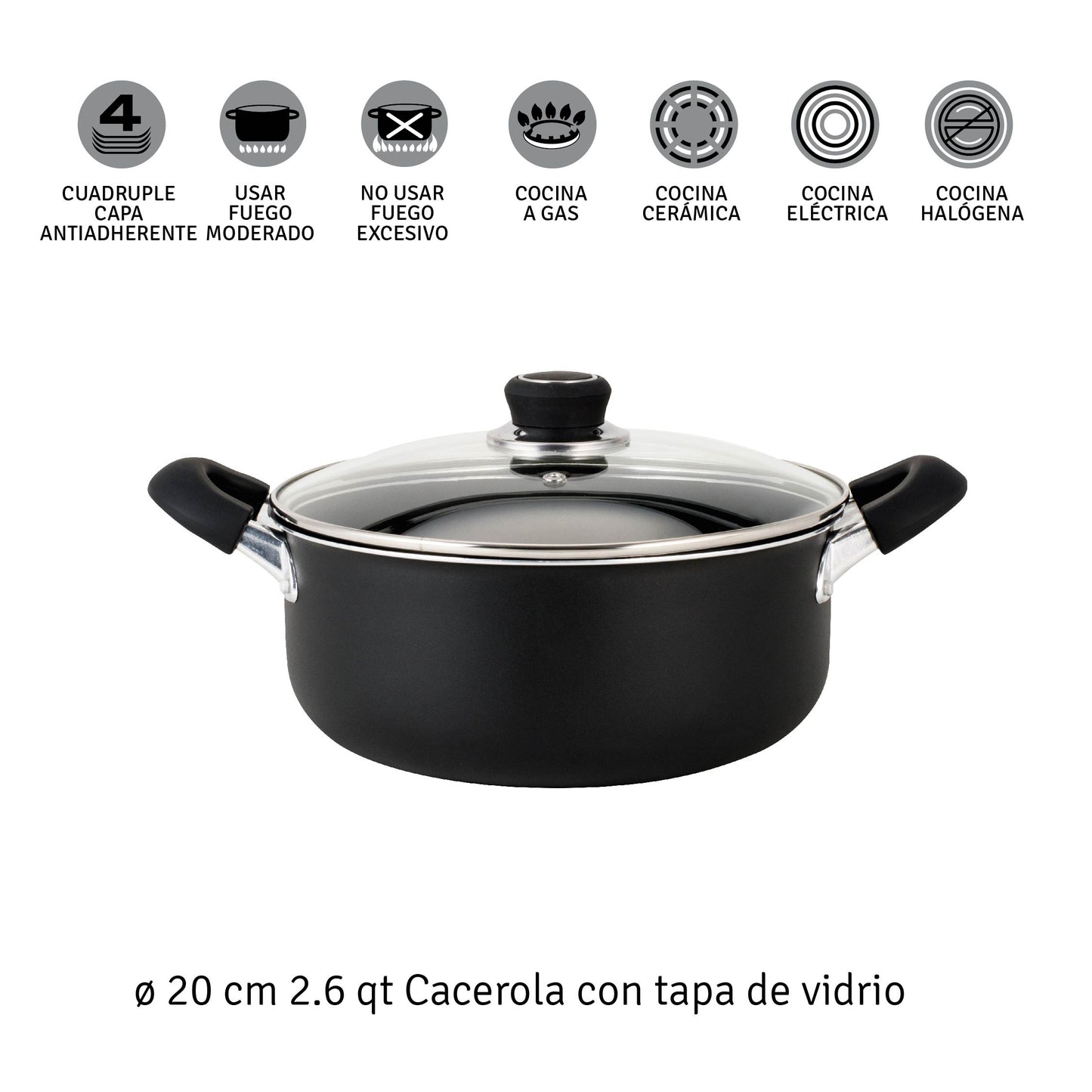 Cacerola de Aluminio con Antiadherente Negro 20 Cm