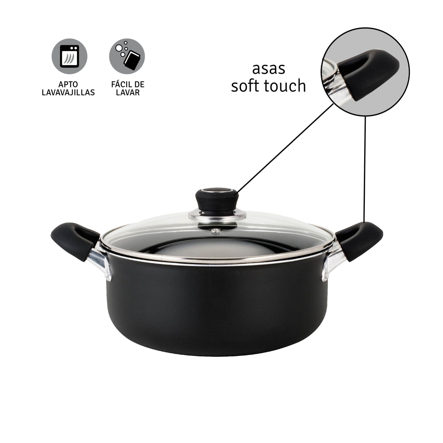 Cacerola Aluminio Antiadherente Negro 22 Cm