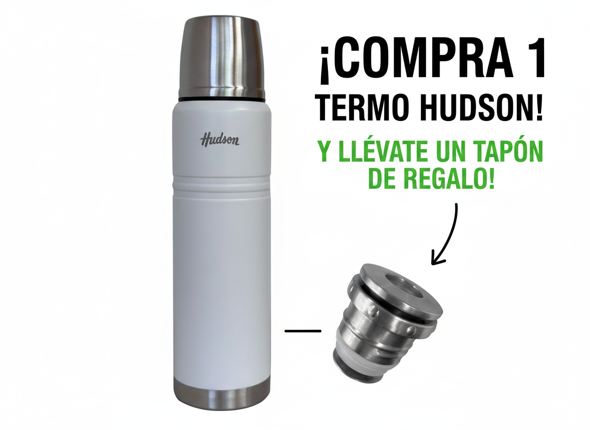 Termo 1 Litro Blanco de Acero Inoxidable + Tapón de Regalo