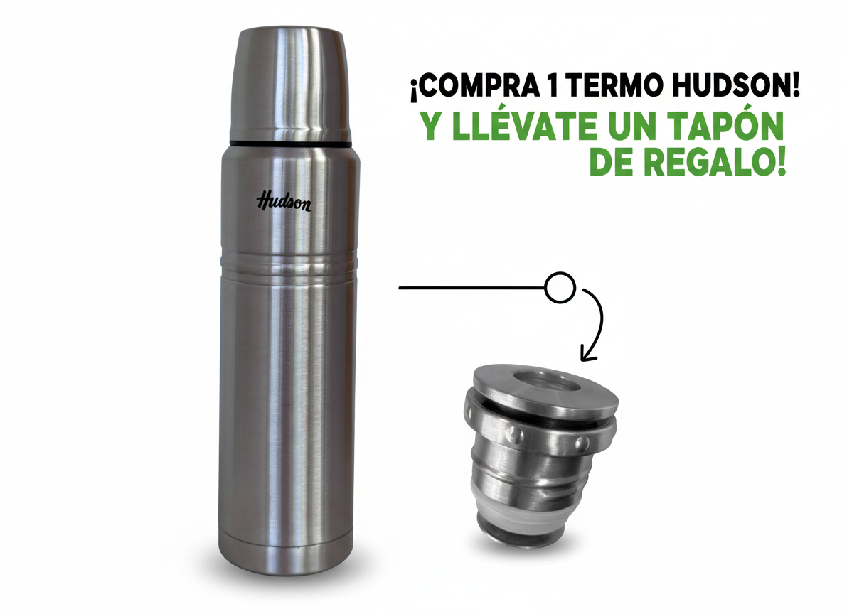 Termo 1 Litro Pulido de Acero Inoxidable + Tapón de Regalo