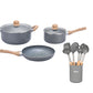 Kit Hudson Granito Bateria De 5 Piezas + Utensilios Madera