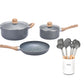 Kit Hudson Granito Bateria De 5 Piezas + Utensilios Madera