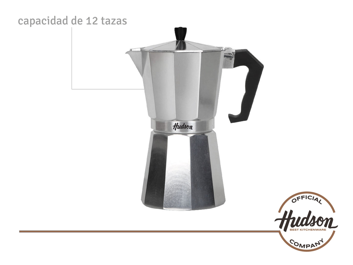Cafetera Italiana Acero Pulido 12 Pocillos HUDSON