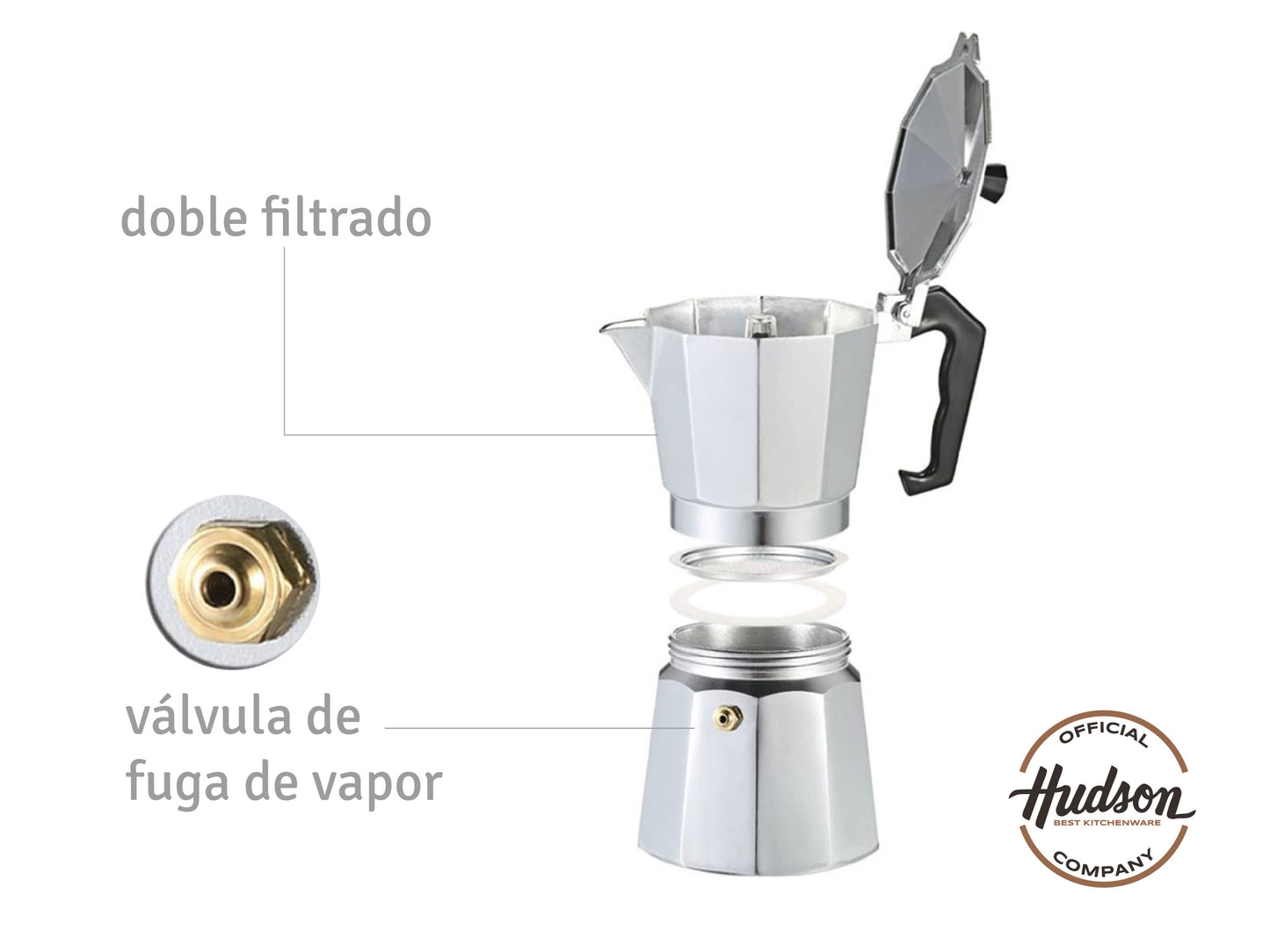 Cafetera Italiana Acero Pulido 12 Pocillos HUDSON