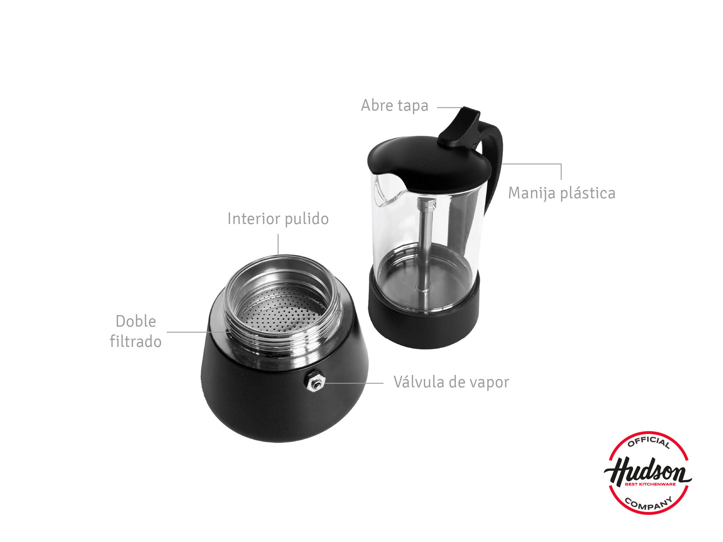 Cafetera Italiana Acero Inox Y Vidrio Para Inducción Negro