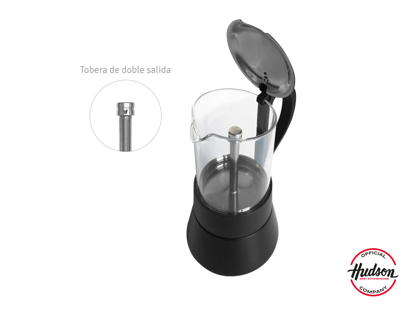 Cafetera Italiana Acero Inox Y Vidrio Para Inducción Negro