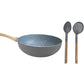 Set de Wok de Aluminio c/ Antiadherente + Espumadera y Cuchara de Madera y Nylon