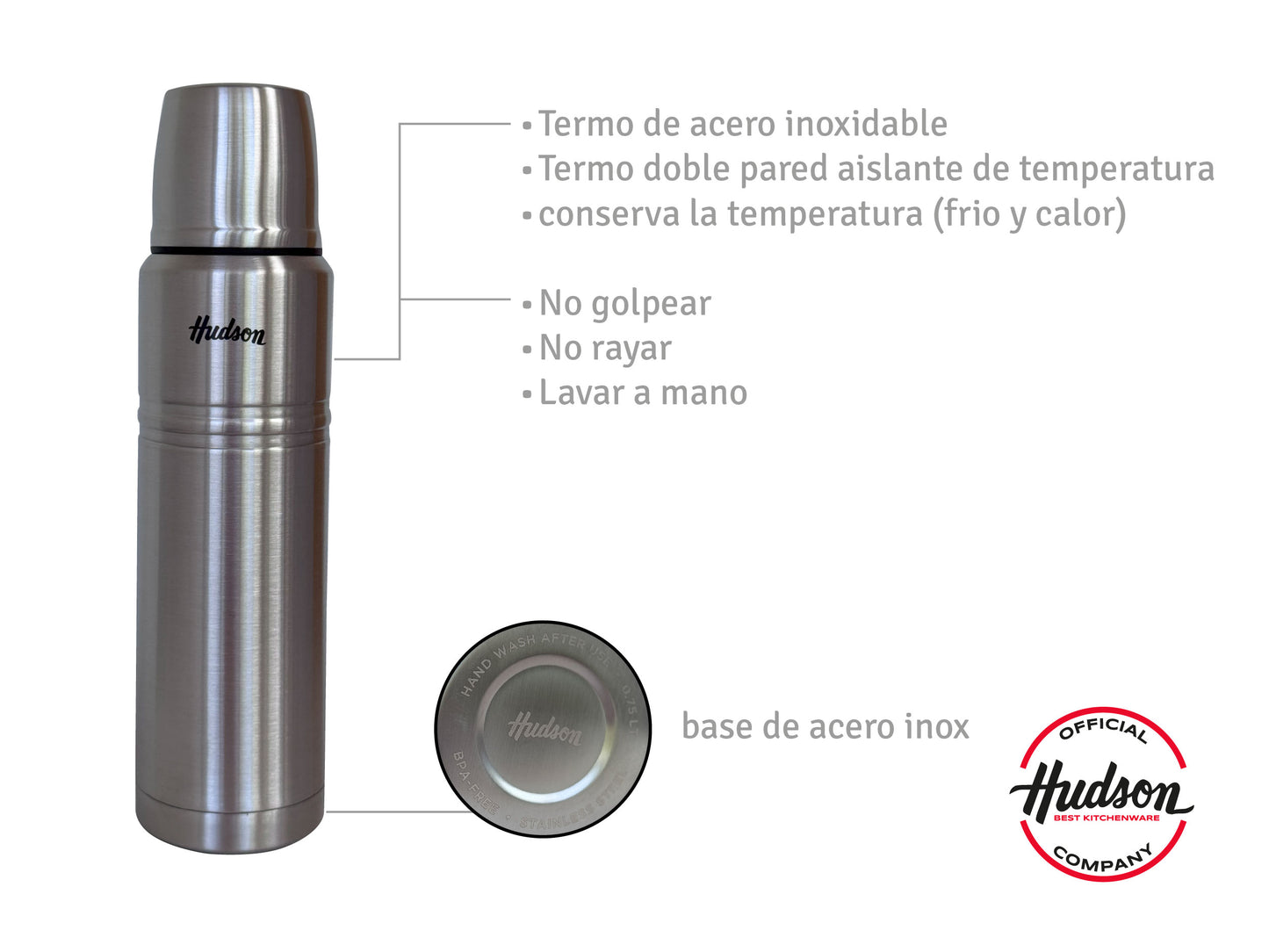 Termo Hudson1 litro  PULIDO  De Acero Inoxidable