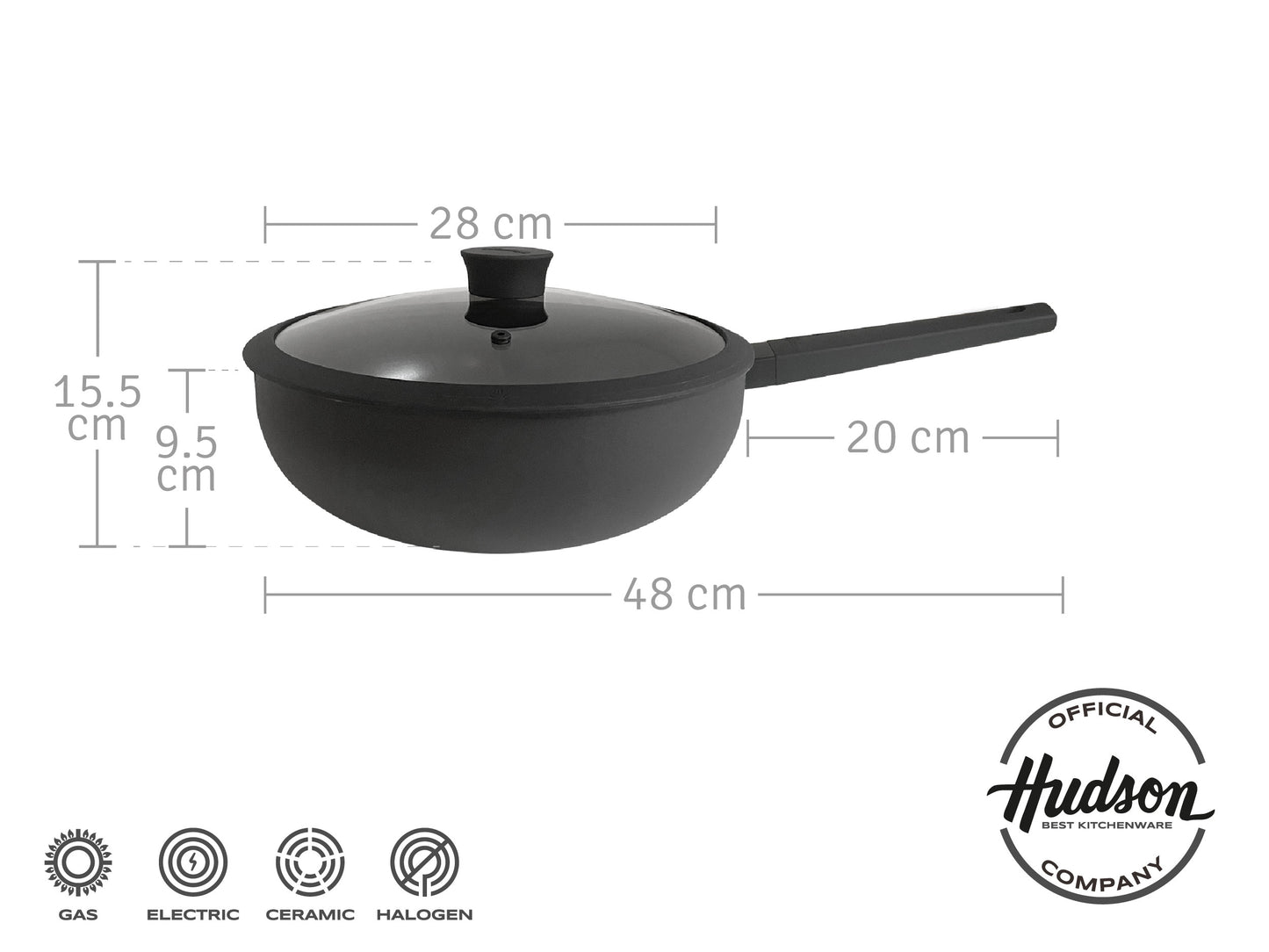 Wok De Aluminio C/mango Y Tapa De Cristal De 28cm