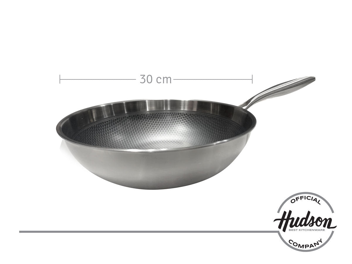 Wok de Acero Inoxidable con Antiadherente 30 cm sin Tapa