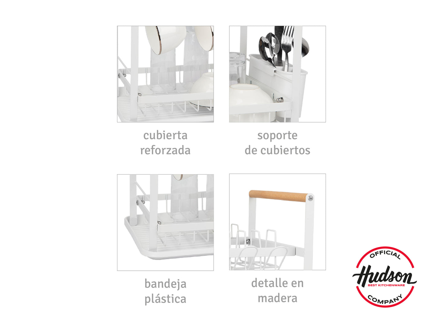 Escurridor De Platos Blanco 2pisos Madera Linea Hudson
