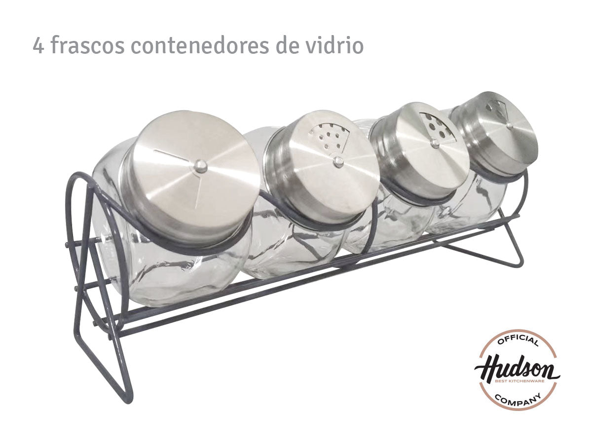 Rack Especiero de 4 frascos de vidrio HUDSON
