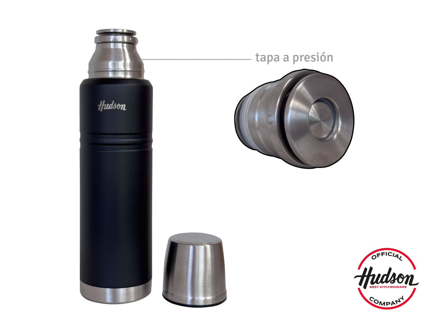 Termo Hudson 1 litro Negro De Acero Inoxidable