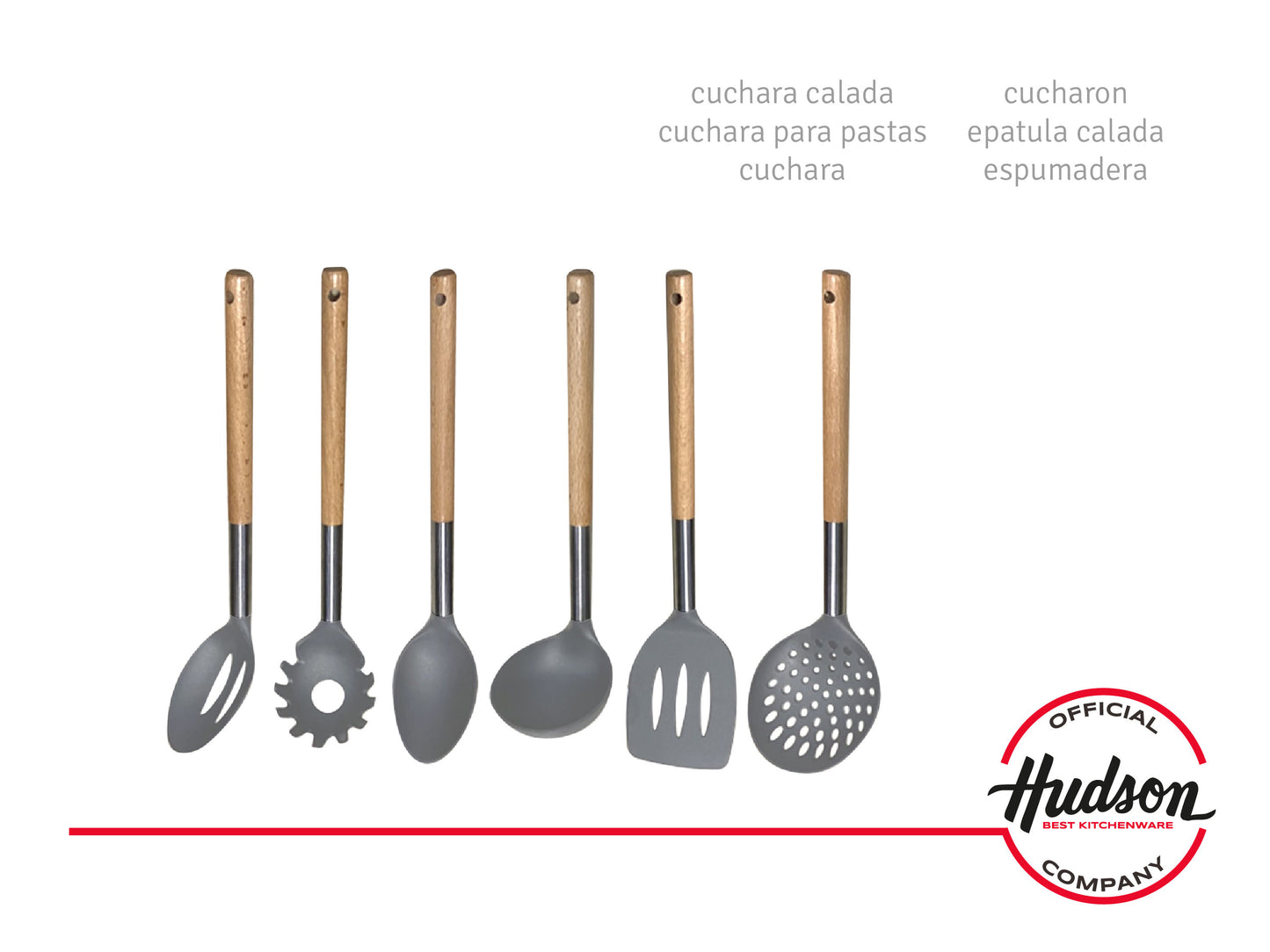 UTENSILIOS DE NYLON GRIS C/MANGO MADERA