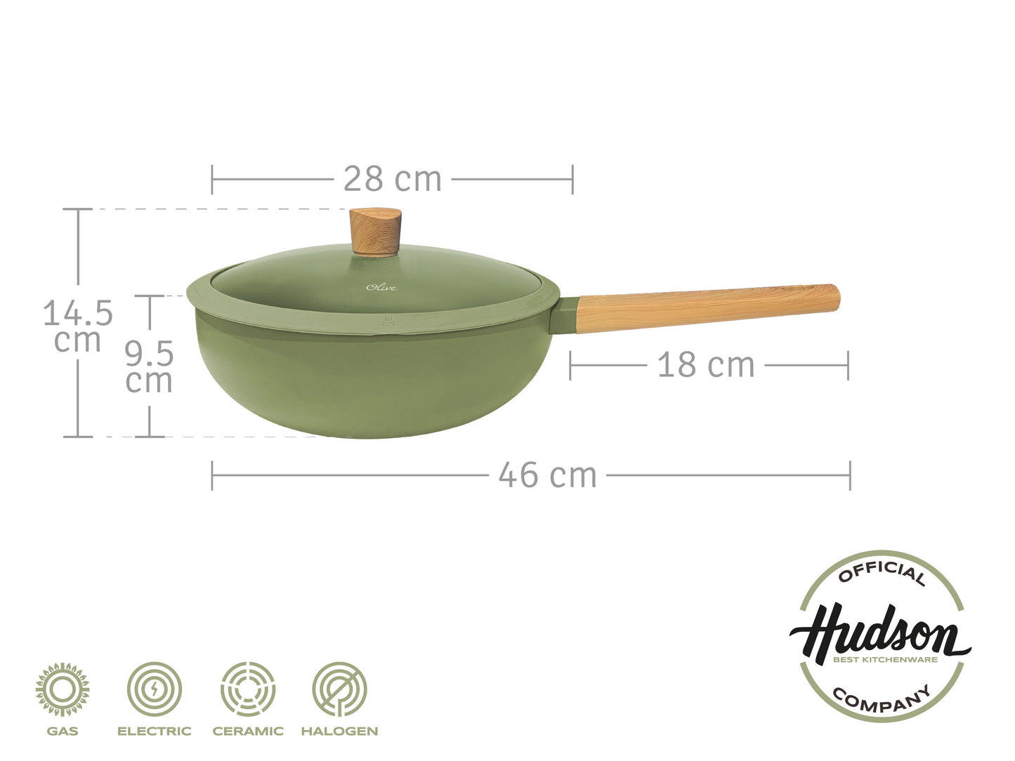 Wok Hudson Olive 28 Cm Con Antiadherente 4.6 L