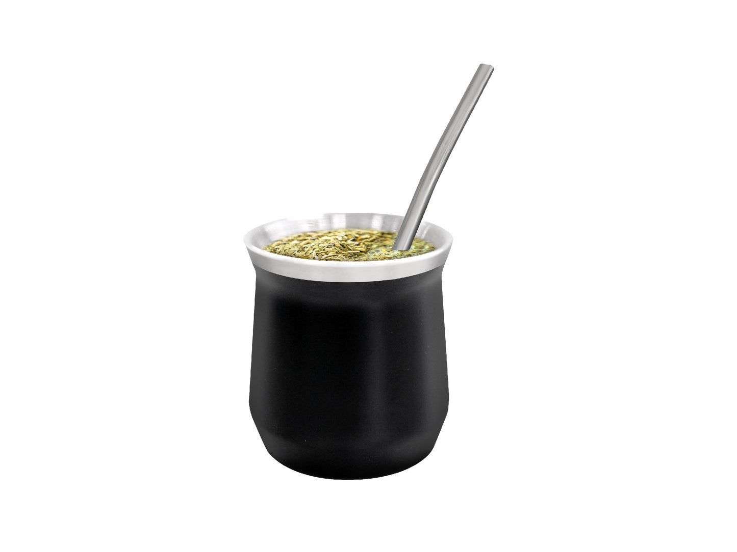 SET MATE ACERO INOX CON BOMBILLA VASO NEGRO