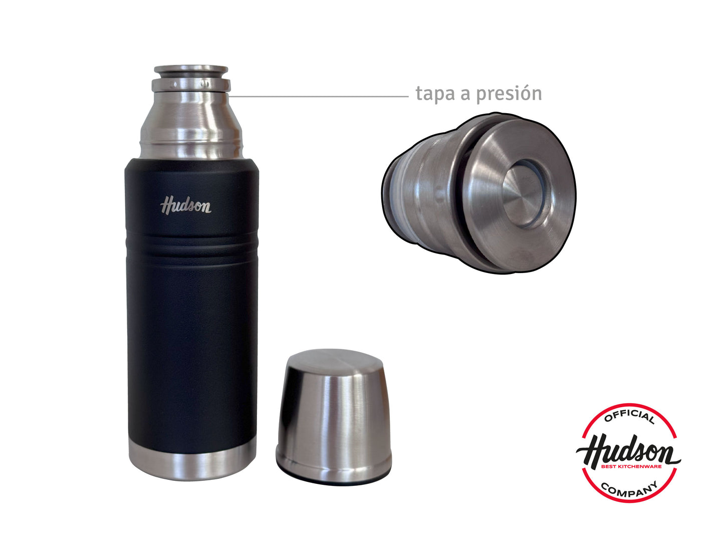 Termo Hudson 750 Negro  De Acero Inoxidable