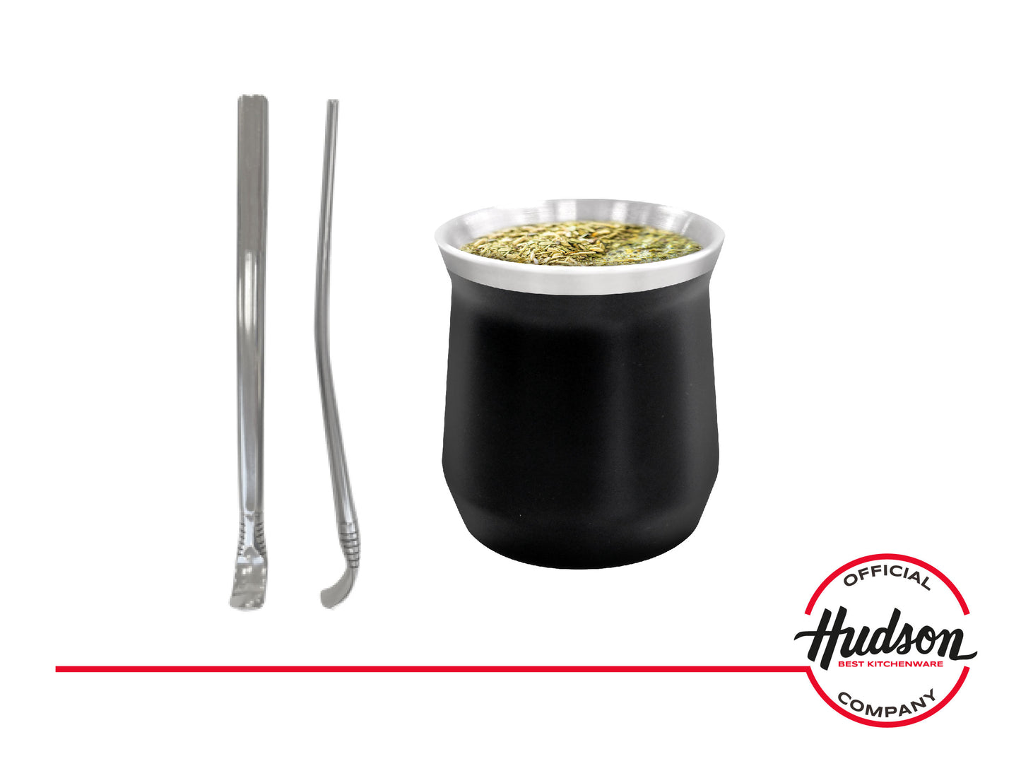 SET MATE ACERO INOX CON BOMBILLA VASO NEGRO