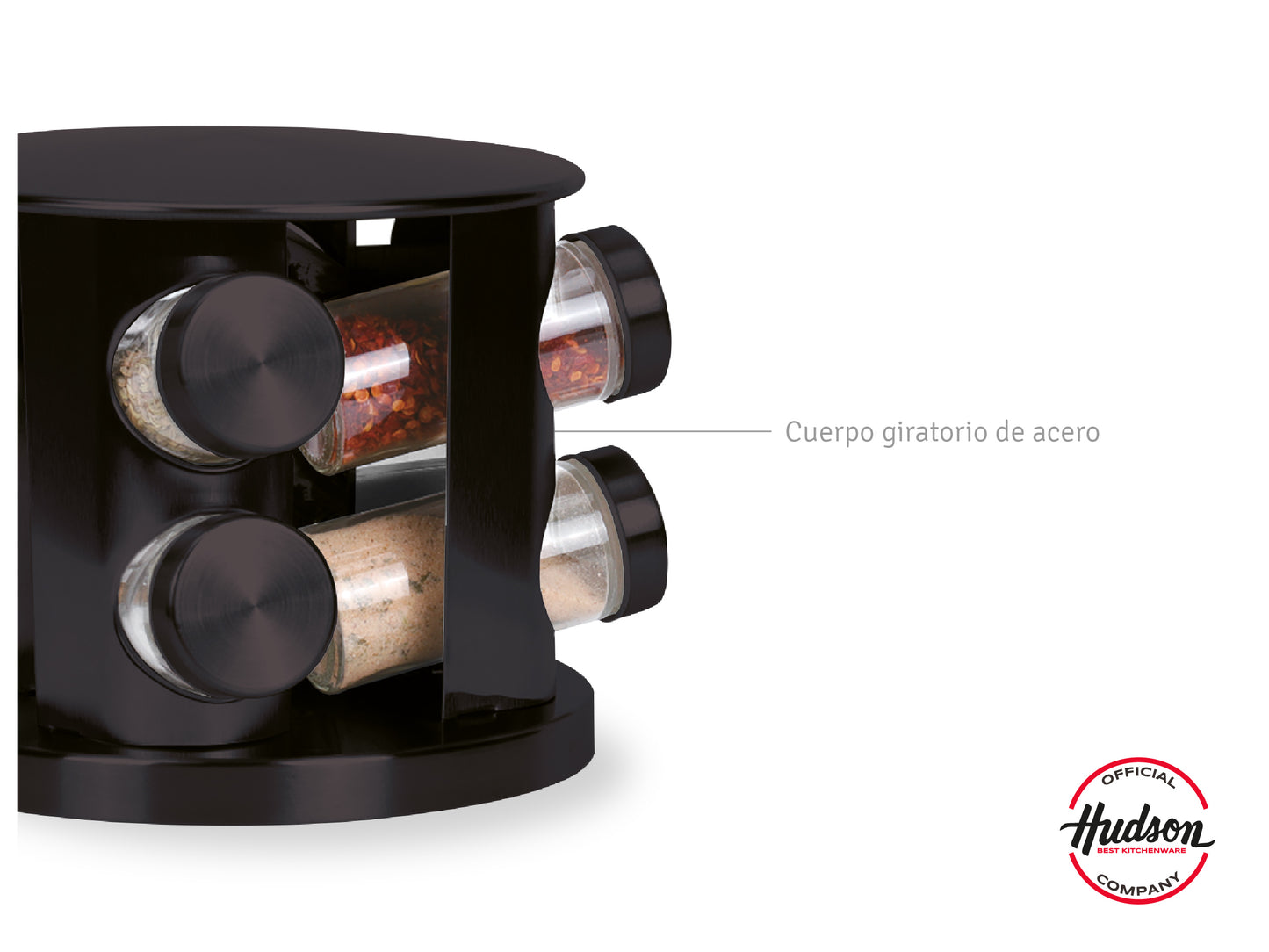 Especiero Giratorio De 8 Frascos Acero Inox Negro