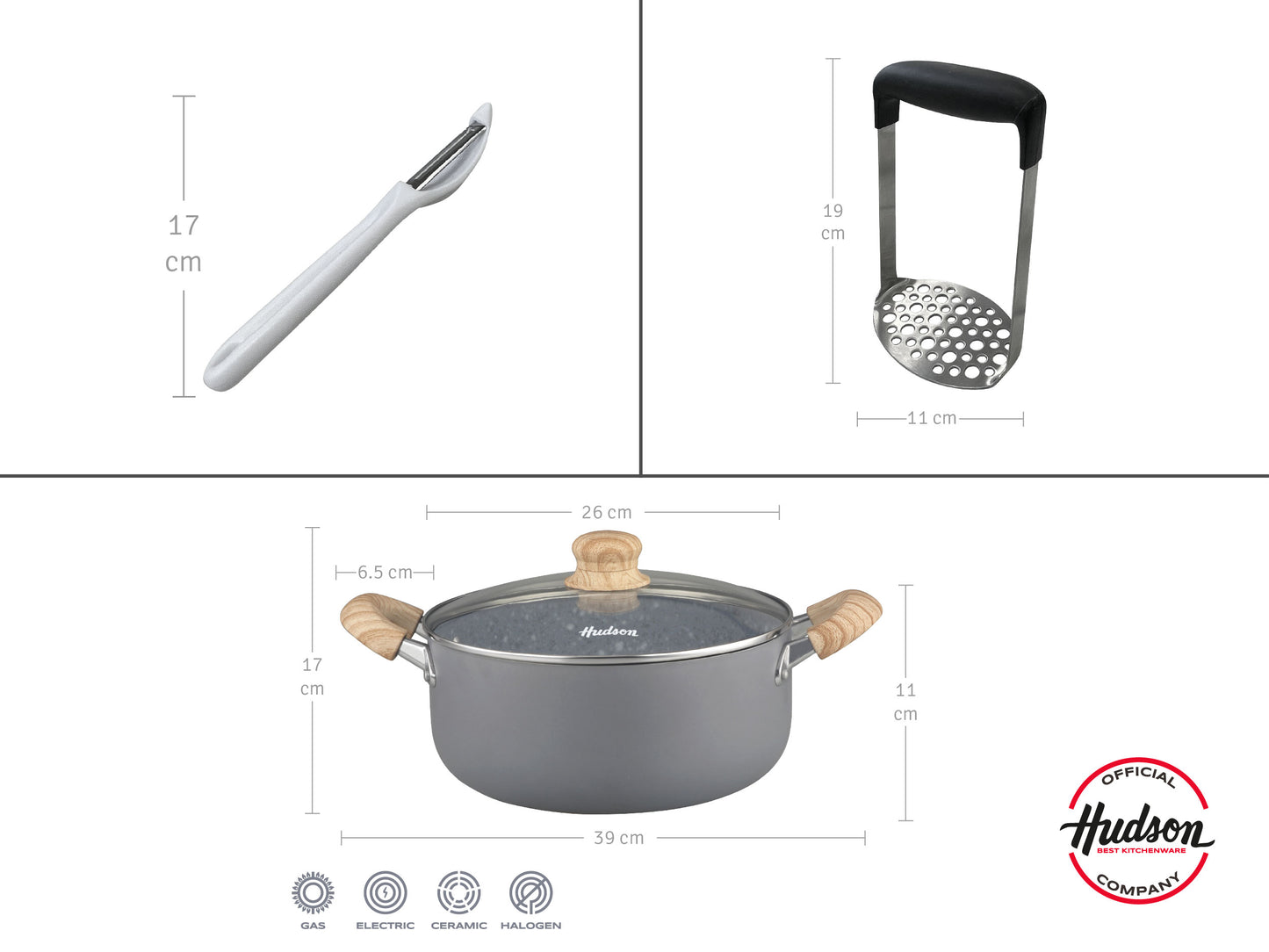 Set Olla de Aluminio c/ Antiadherente Granito + Pisapapas y Pelapapas