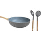 Set de Wok de Aluminio c/ Antiadherente + Cuchara y Espumadera de Nylon y Madera