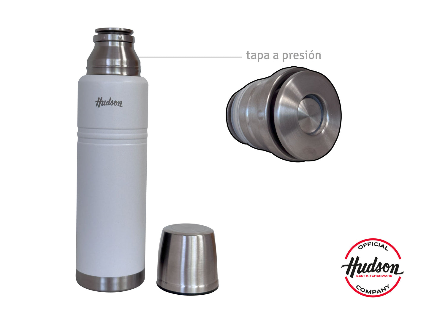 Termo Hudson 1 litro Blanco De Acero Inoxidable