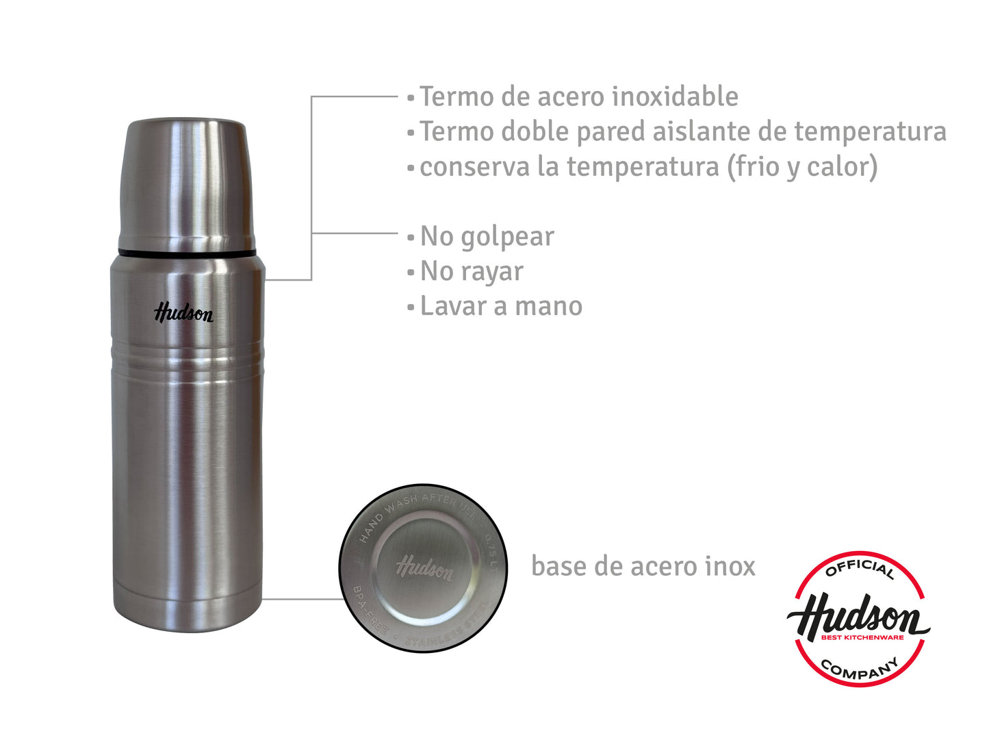 Termo de Acero Pulido De Acero Inoxidable 500 Ml - 50% de descuento en la 2 unidad