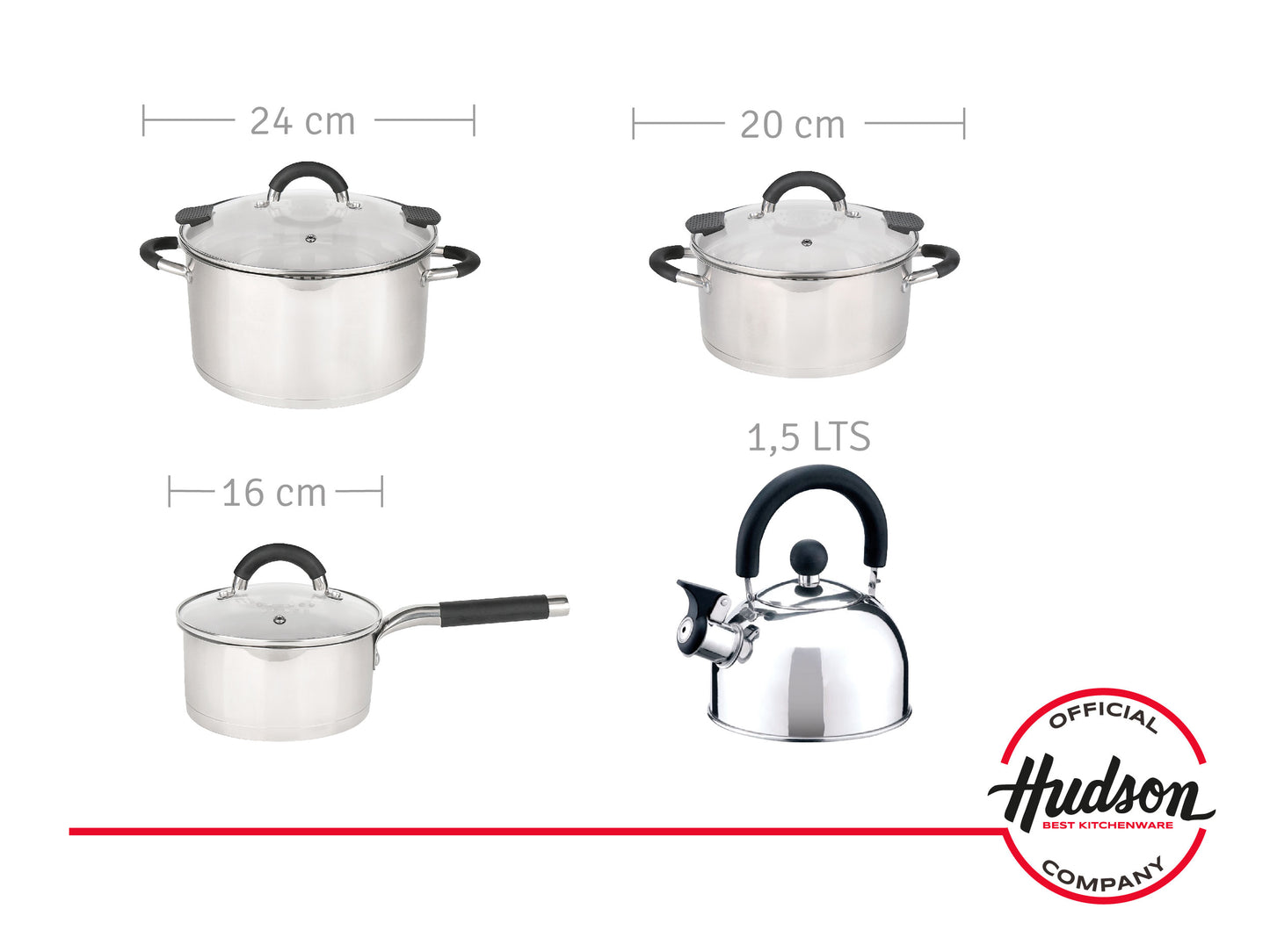 Set Acero Inox Bateria + Pava Hudson Oficial