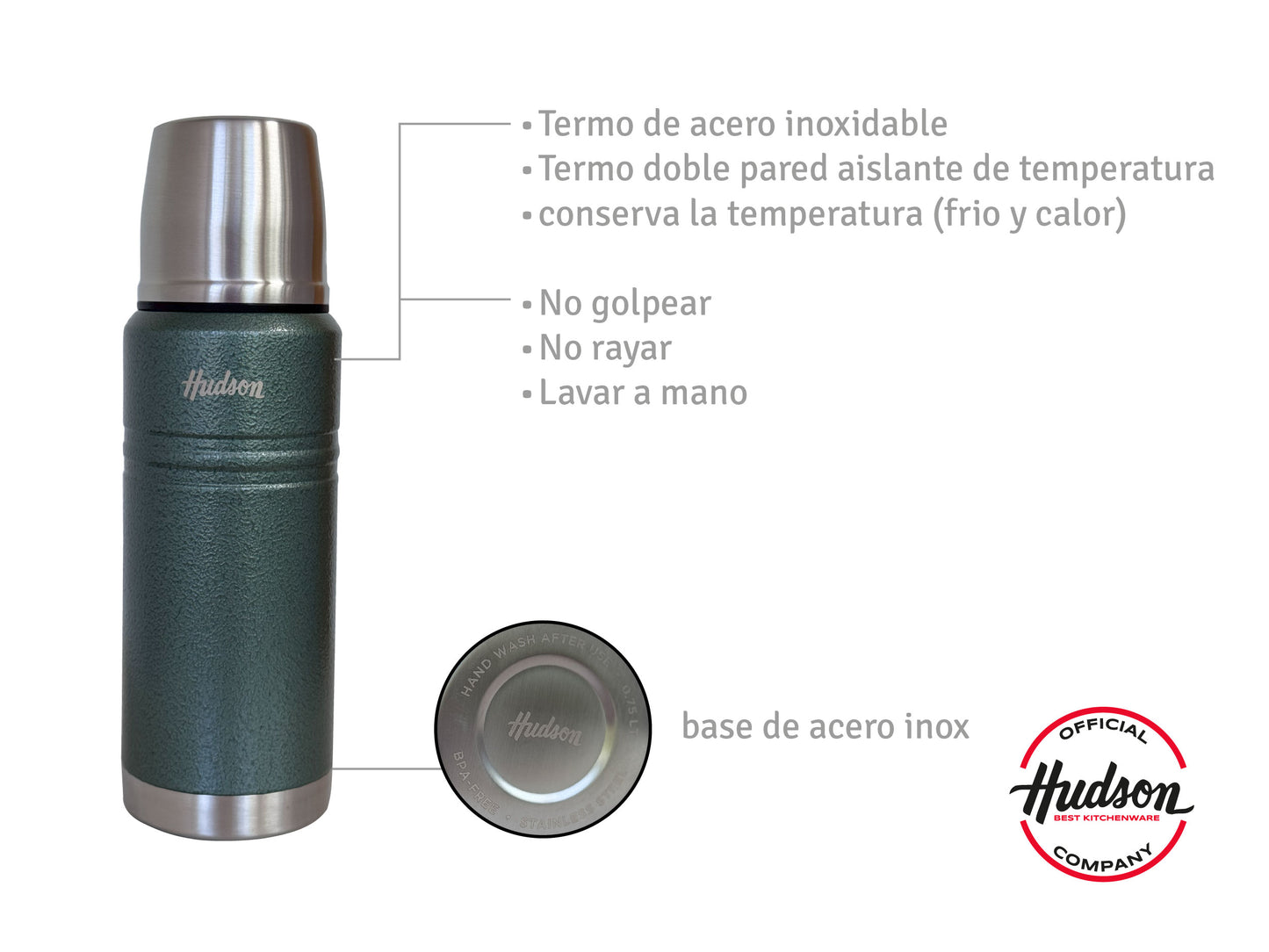 Termo Hudson 750 Ml VERDE De Acero Inoxidable