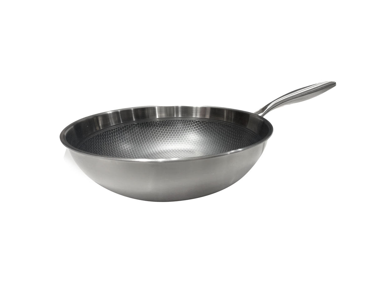 Wok de Acero Inoxidable con Antiadherente 30 cm sin Tapa