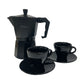 Set Cafetera Italiana Total Black + 2 Pocillos + Plato