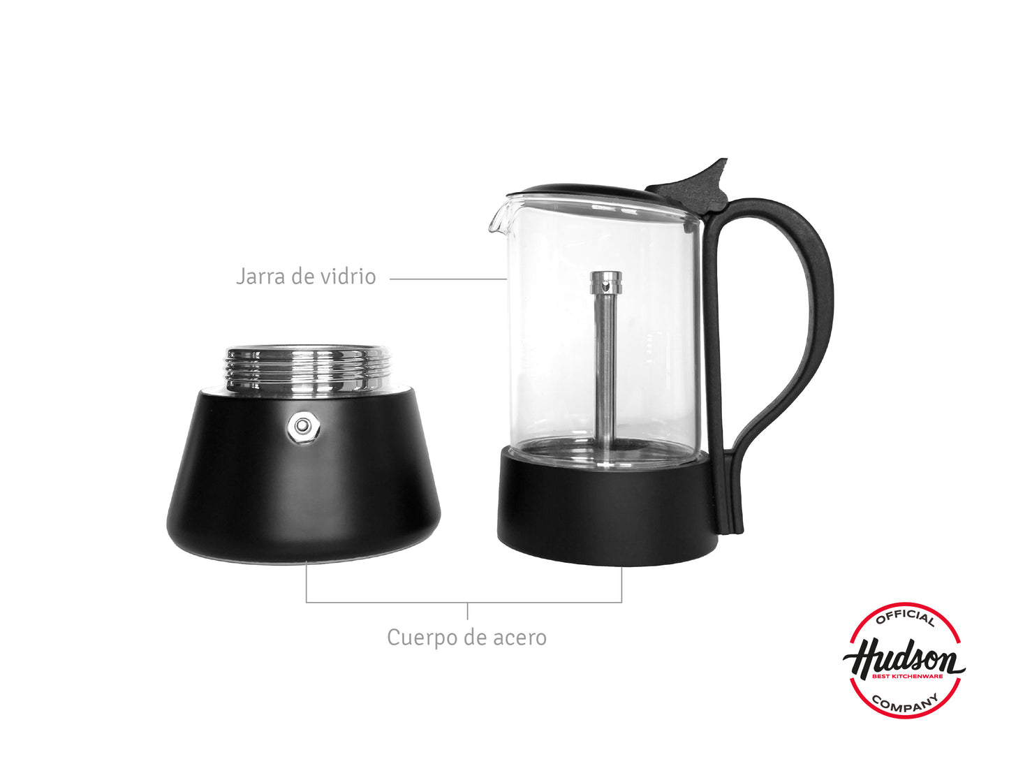 Cafetera Italiana Acero Inox Y Vidrio Para Inducción Negro