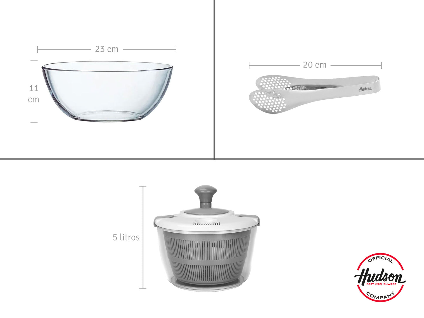 Set de Ensaladera, Escurridor y Pinza Multiuso HUDSON