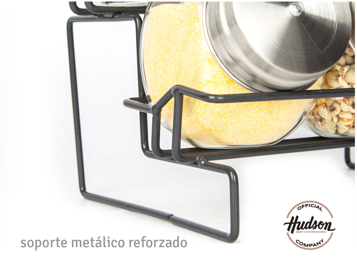 Especieros de vidrio x 6 con rack HUDSON