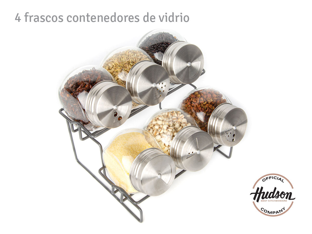 Especieros de vidrio x 6 con rack HUDSON