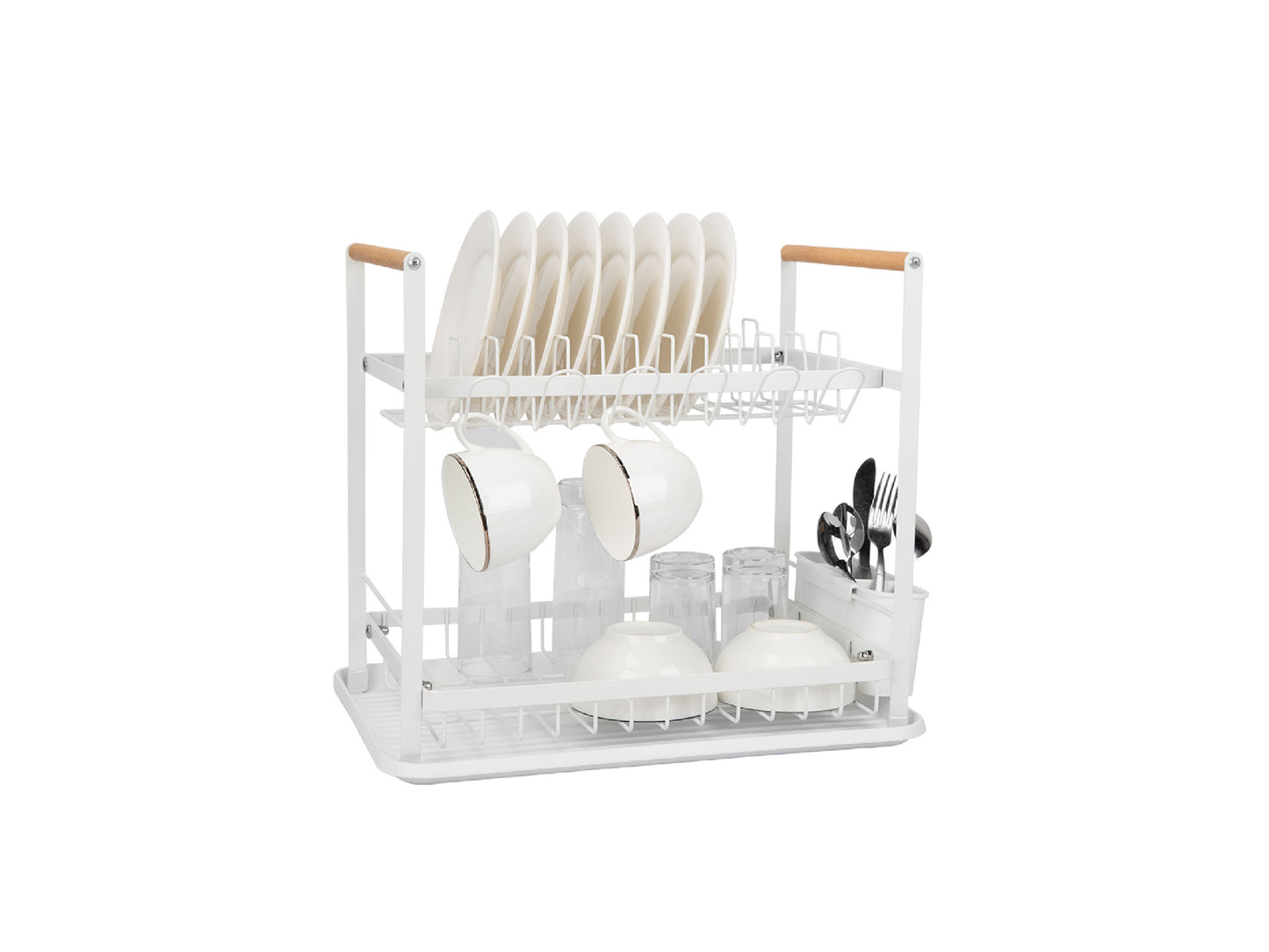 Escurridor De Platos Blanco 2pisos Madera Linea Hudson