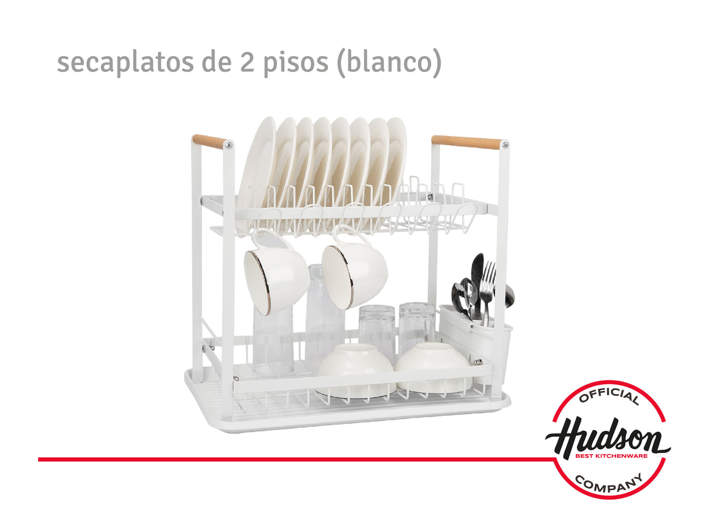 Escurridor De Platos Blanco 2pisos Madera Linea Hudson