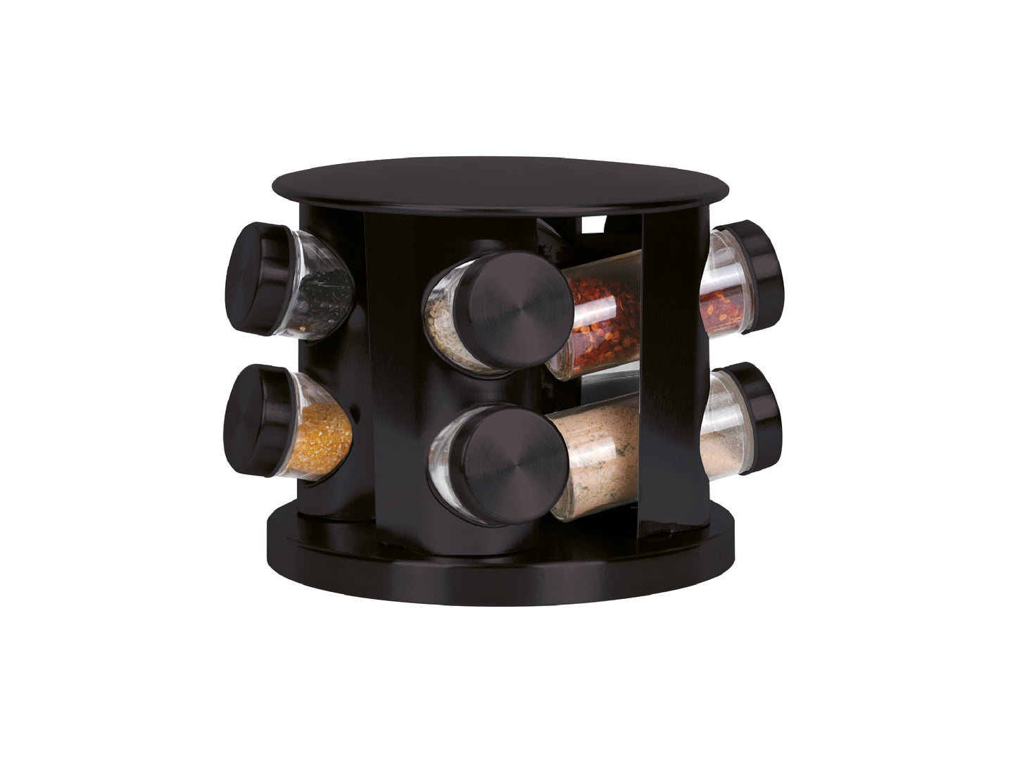 Especiero Giratorio De 8 Frascos Acero Inox Negro