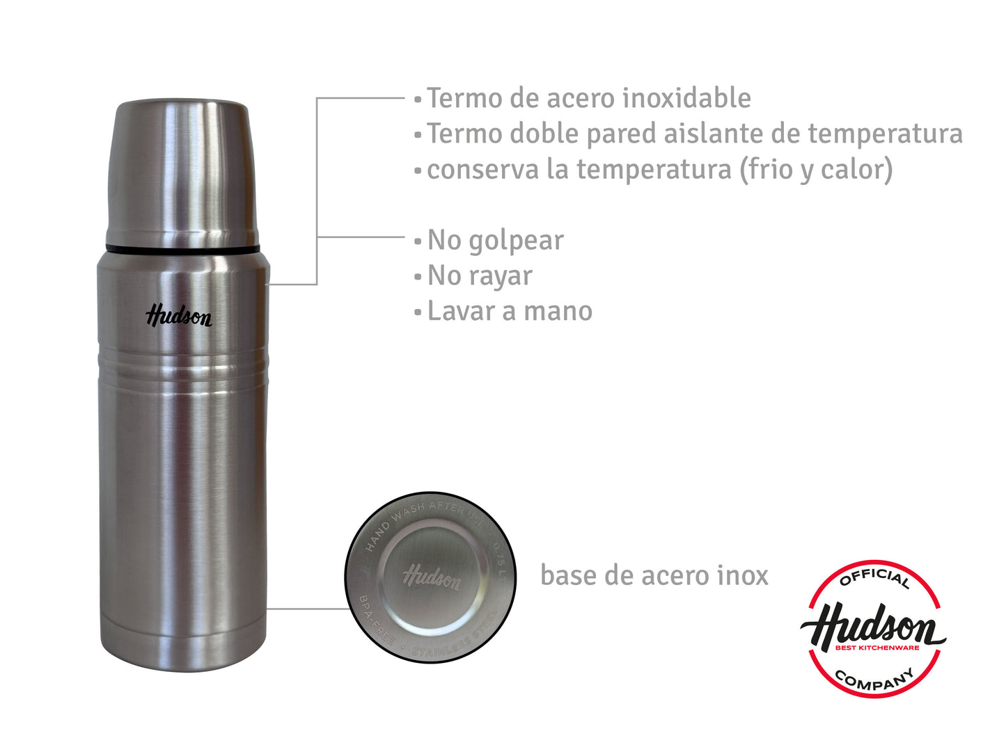 Termo Hudson 750 Ml Acero Pulido De Acero Inoxidable