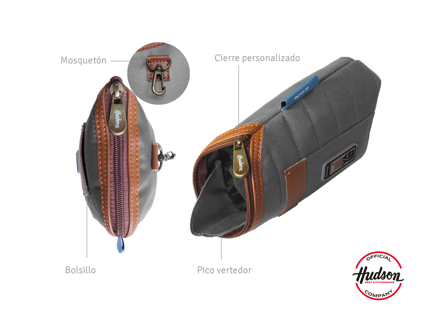 Yerbera Con Pico Vertedor Y Bolsillo Gris