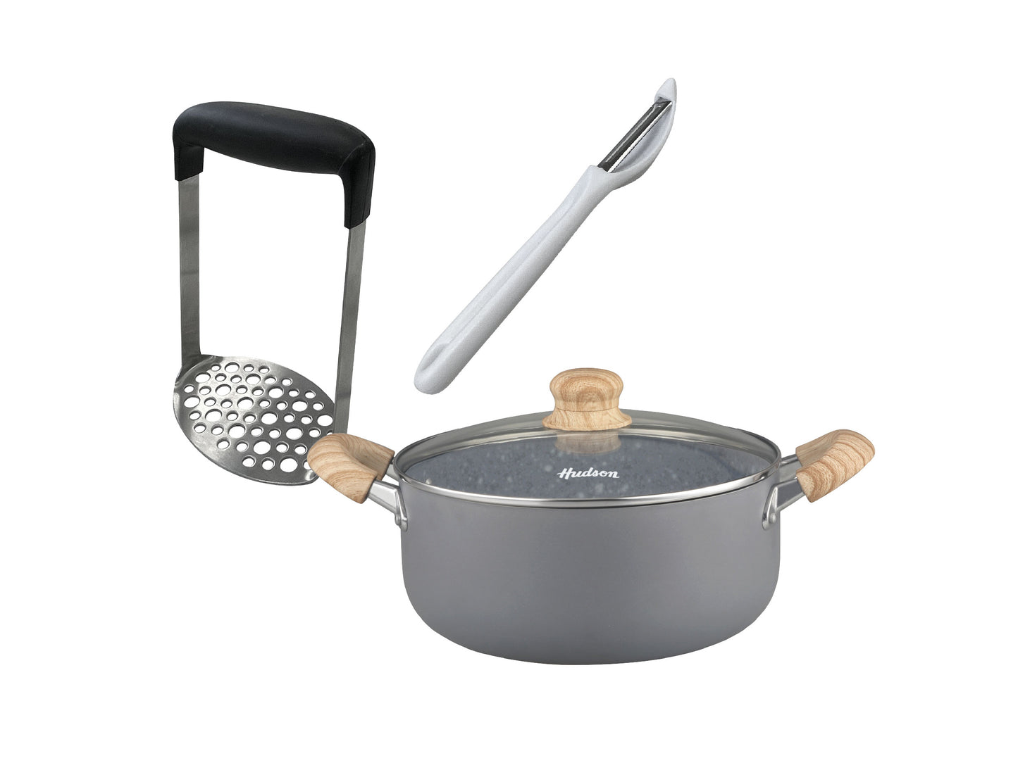 Set Olla de Aluminio c/ Antiadherente Granito + Pisapapas y Pelapapas