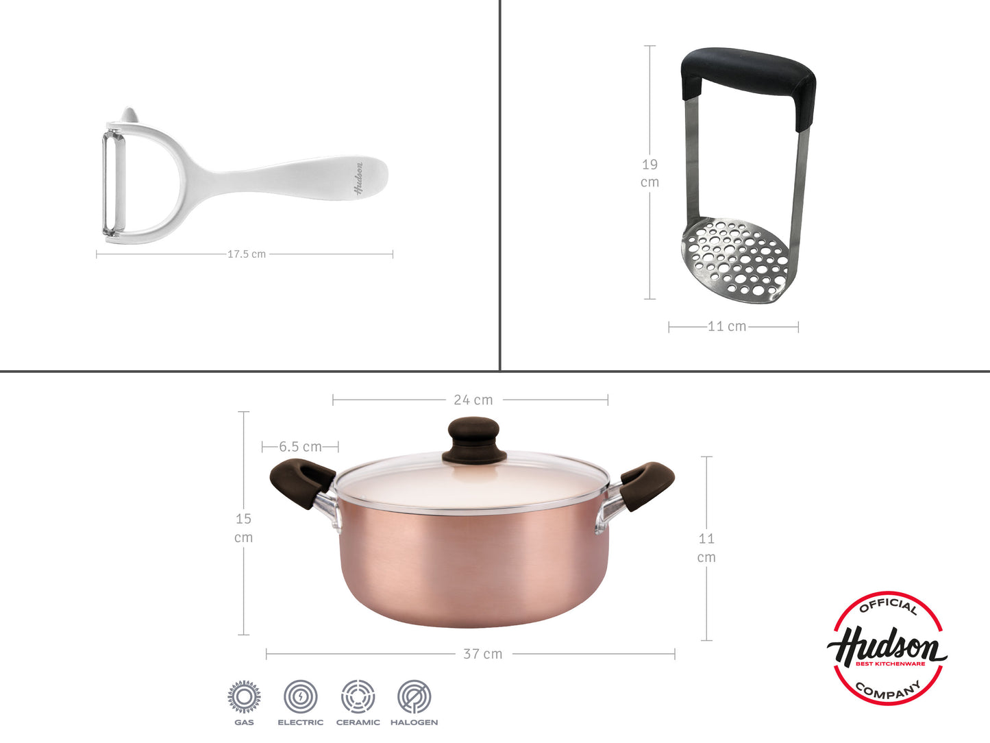 Set Olla Aluminio c/ Antiadherente 22cm + Pisapapas y Pelapapas Acero Inoxidable