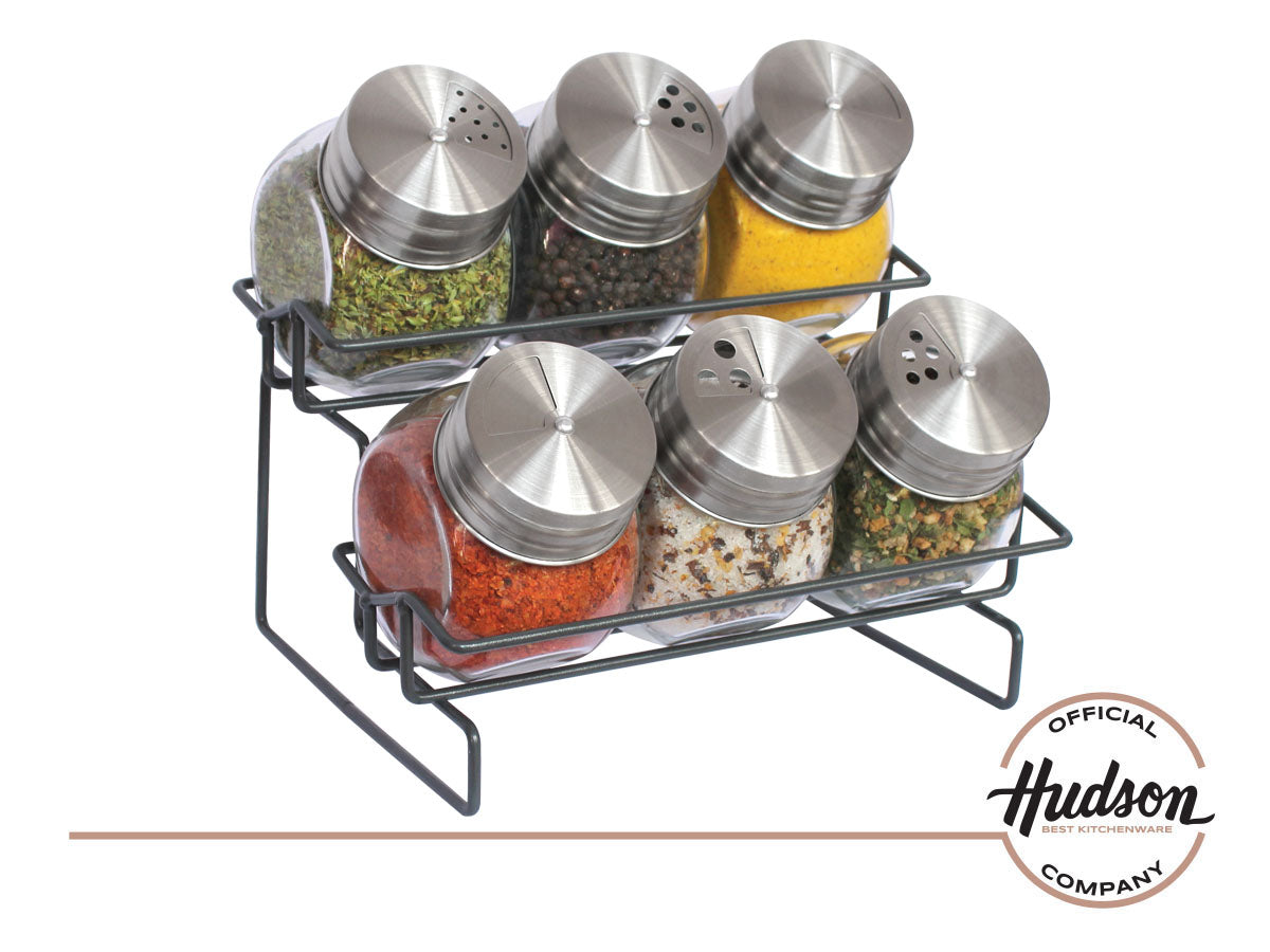 Especieros de vidrio x 6 con rack HUDSON