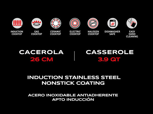 CACEROLA ACERO INOXIDABLE CON ANTIADHERENTE 26 CM (NUEVO)
