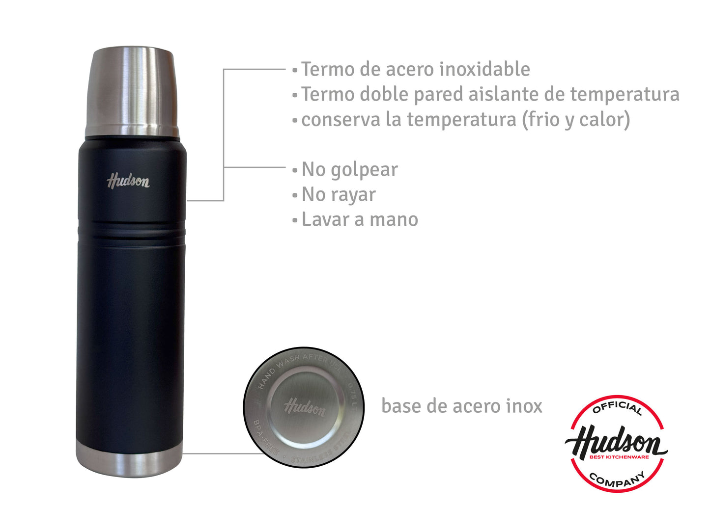 Termo 1 Litro + Mate Negro Vaso