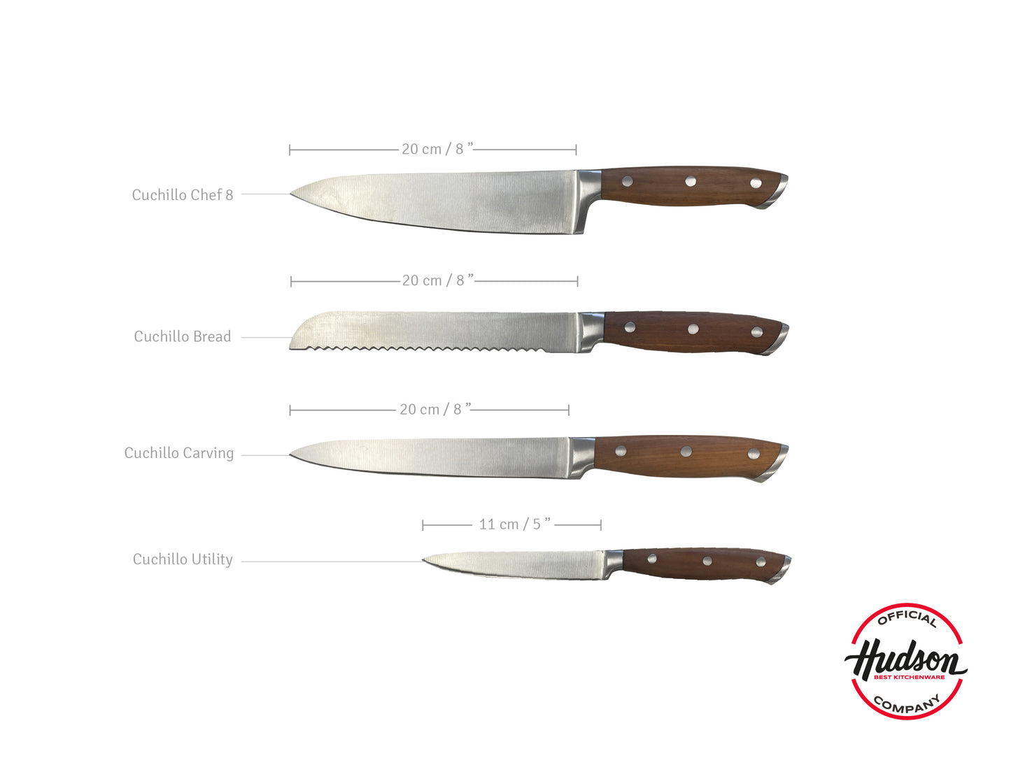 Set 4 Cuchillos Acero Inoxidable Y Mango De Madera
