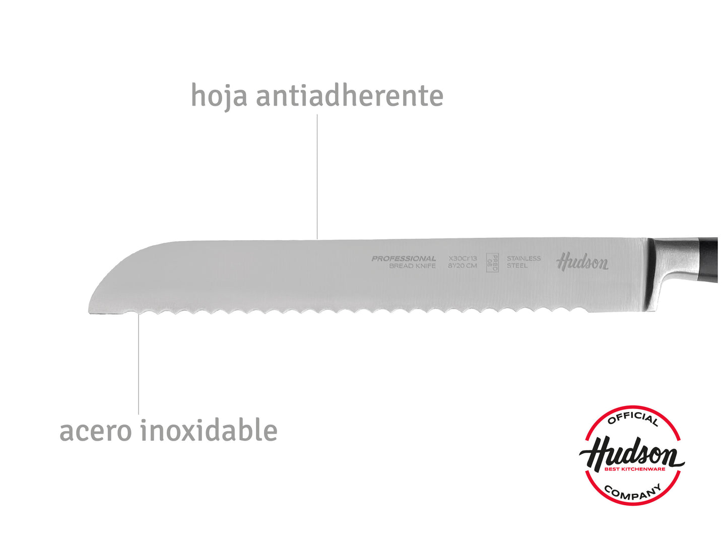 Cuchillo De Pan 8 Linea Hudson Acero Inoxidable Con Remache