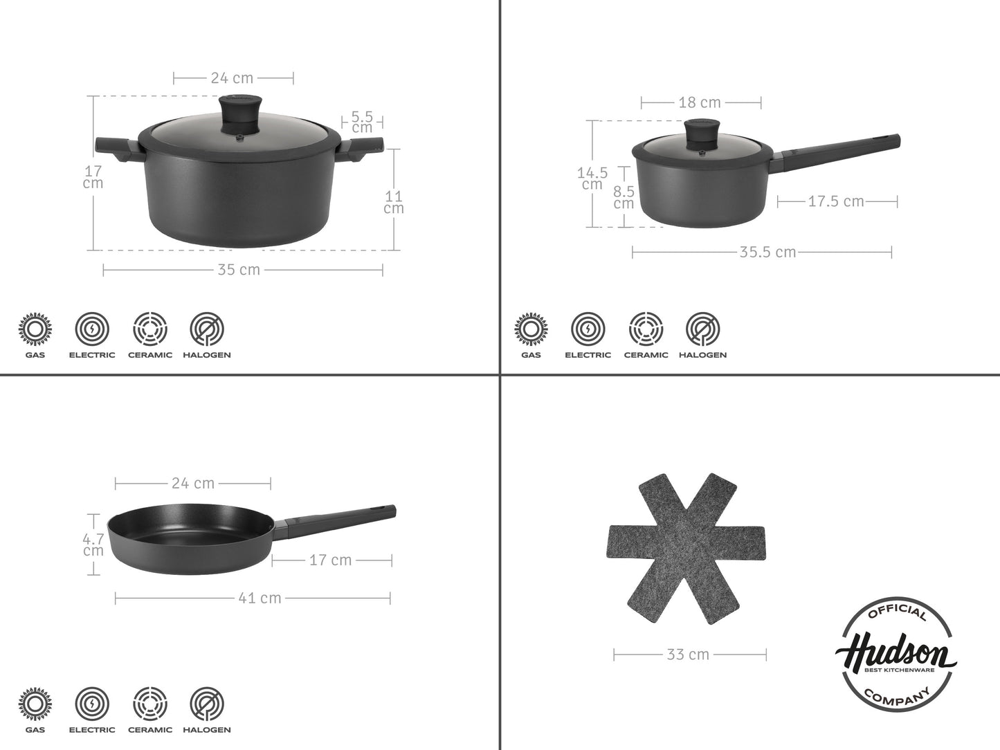 Batería De Aluminio Antiadherente 5 Piezas Hudson