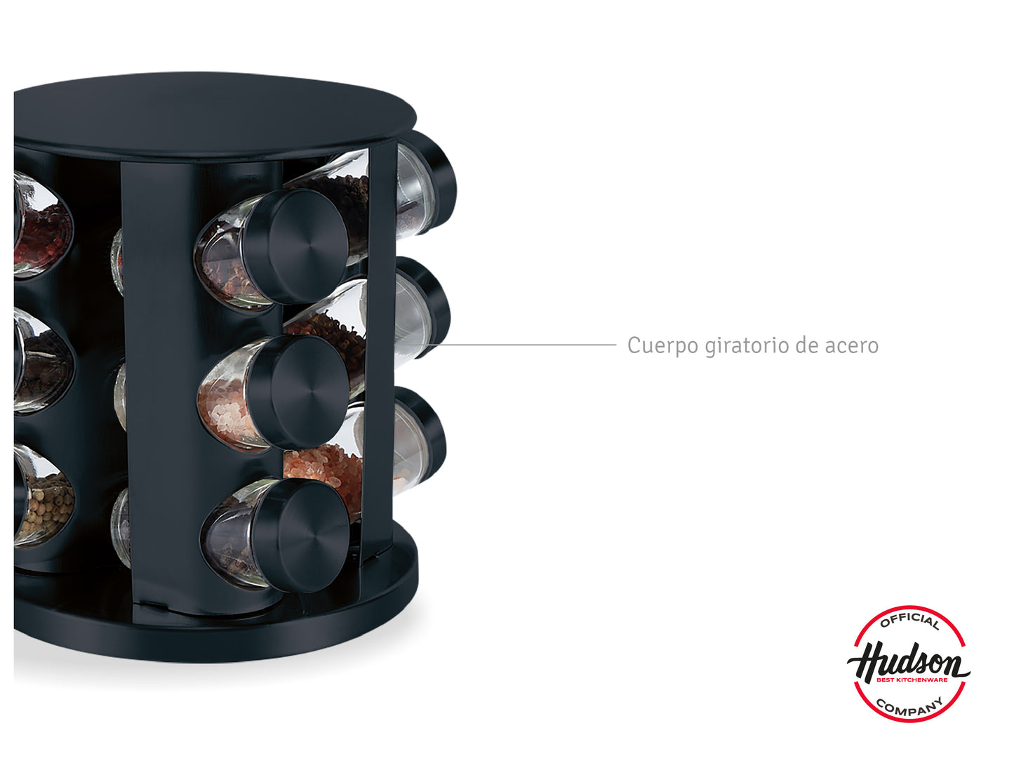 Especiero Giratorio De 12 Frascos Acero Inox Negro