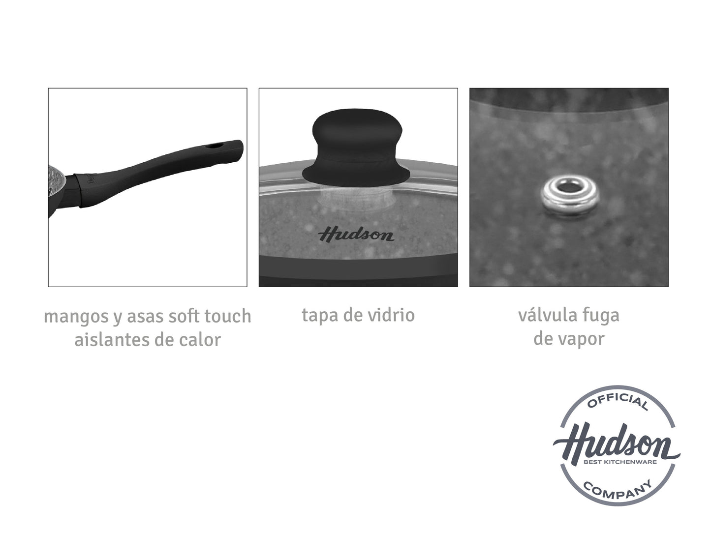 Batería De Cocina Hudson Granito Negro 15 Piezas Ngra02